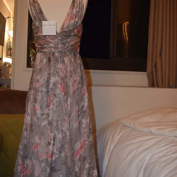 NWT Amsale Sz 6 Floral Print Silk Chiffon Gown - Picture 4 of 8
